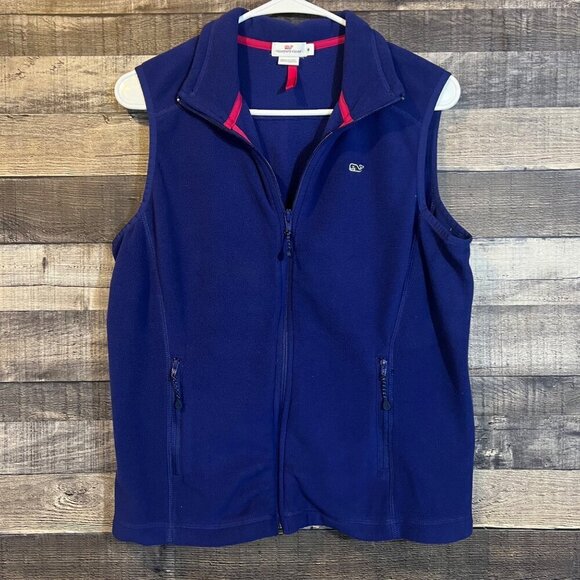 Vineyard Vines Womens Fleece Vest Zip Up Navy Blue M Fleece Coastal Preppy - Picture 1 of 4
